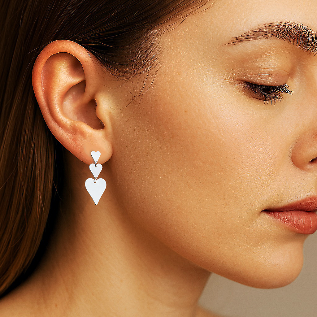 Srebrne kolczyki 3 serca - KDK6533 - obrazek 2
