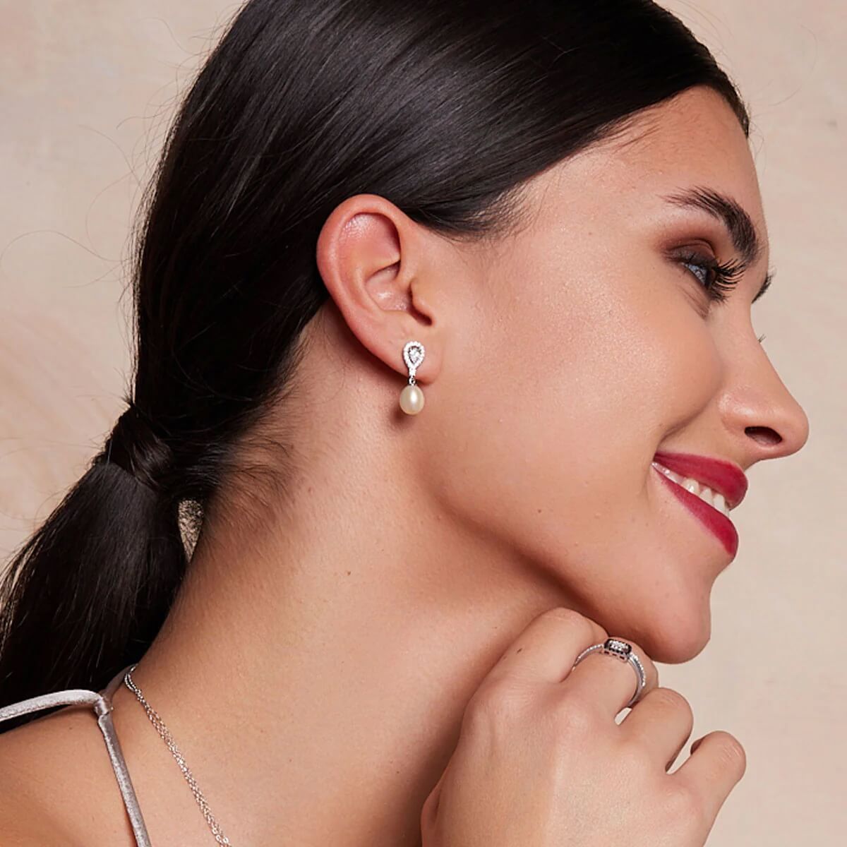 kolczyki srebrne z perłą i cyrkoniami - KSN6440 - obrazek 3