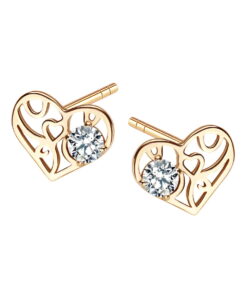 Złote kolczyki ażurowe serce z cyrkonią - 333 - KXC6536