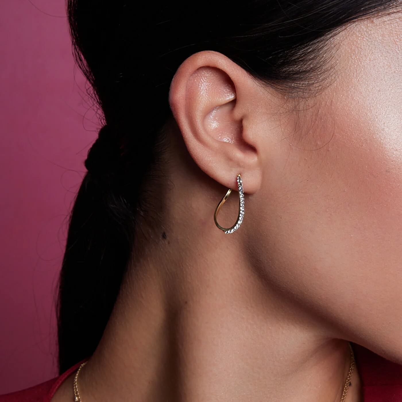 Złote kolczyki asymetryczne z cyrkoniami skręcane - 333 - KXC6615 - Image 4