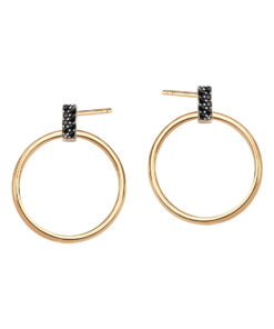 Złote kolczyki koła z czarnymi cyrkoniami 333