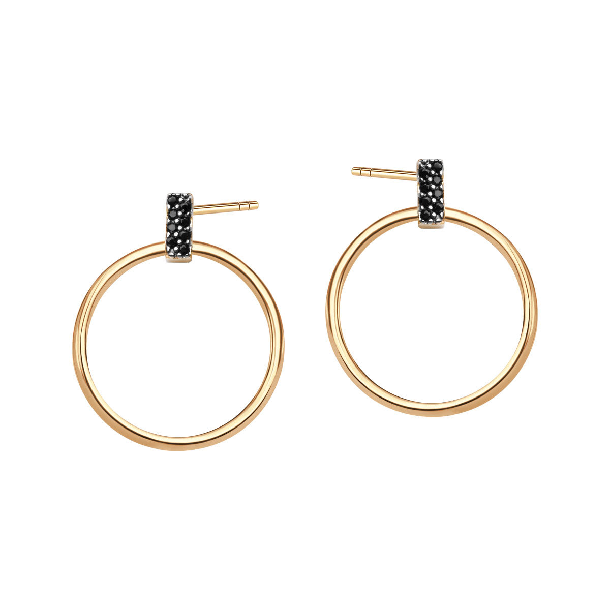 Złote kolczyki koła z czarnymi cyrkoniami 333