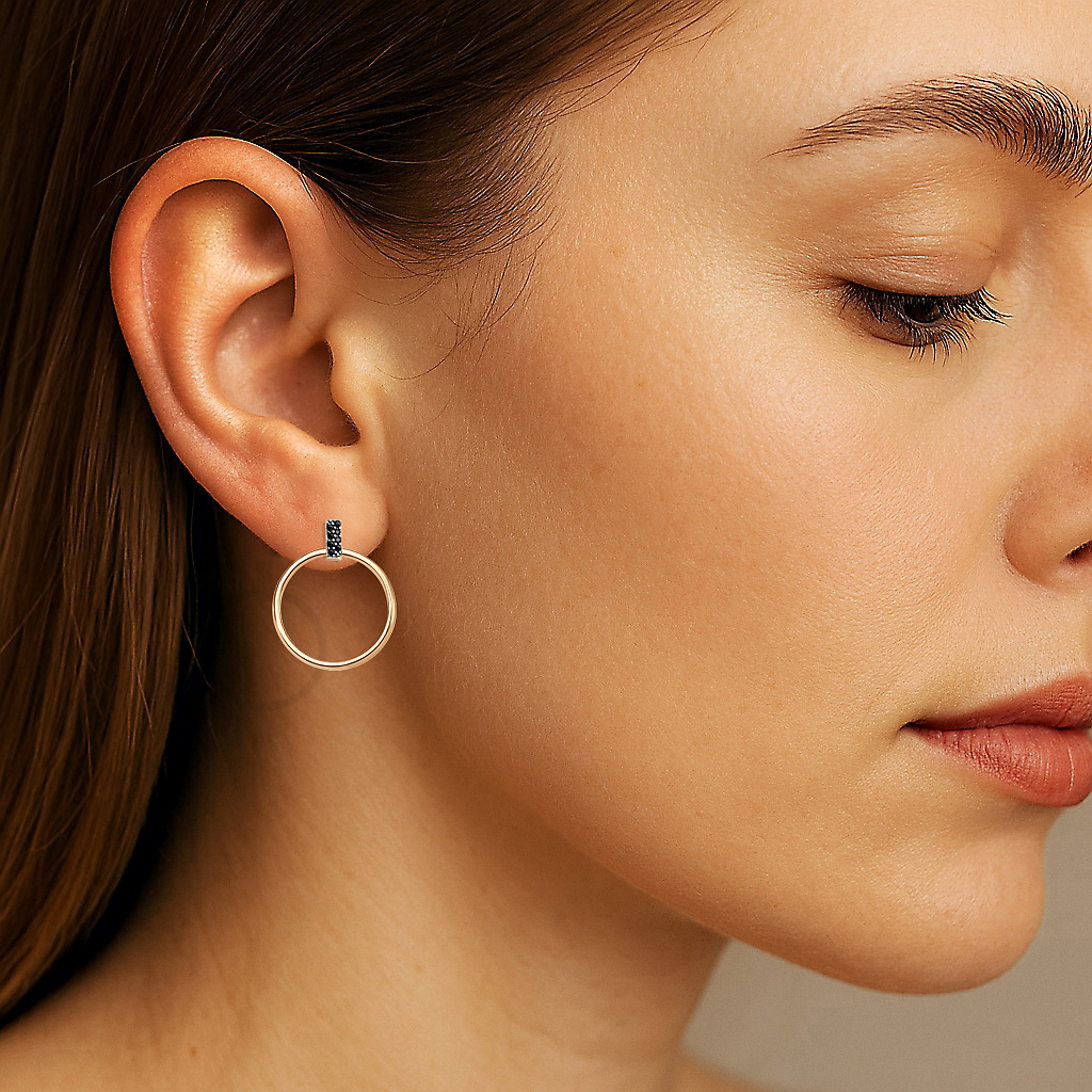 Złote kolczyki koła z czarnymi cyrkoniami 333 – Bild 3