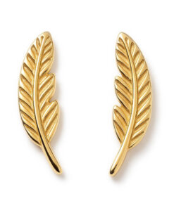 Złote kolczyki piórka na sztyfcie, próba 585