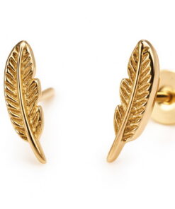 Alternatywny widok Złote kolczyki piórka na sztyfcie, próba 585