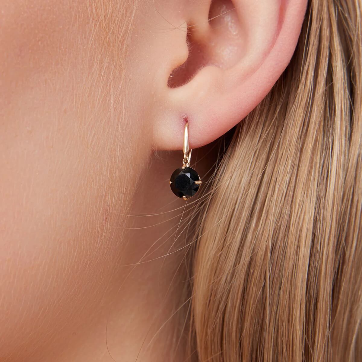 Złote kolczyki z czarną cyrkonią - bigiel otwarty – Bild 3