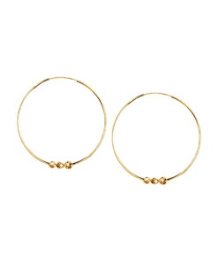 Złote złote kolczyki koła z trzema kuleczkami