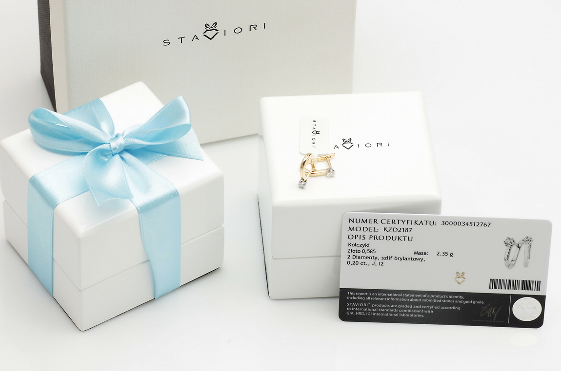 Piękne kolczyki z brylantami 0,20ct z białego i żółtego złota - Obrázek 2