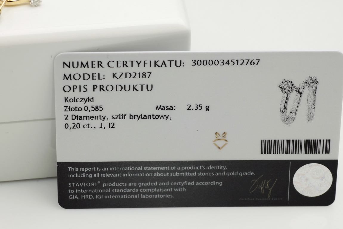 Piękne kolczyki z brylantami 0,20ct z białego i żółtego złota - Obrázek 11