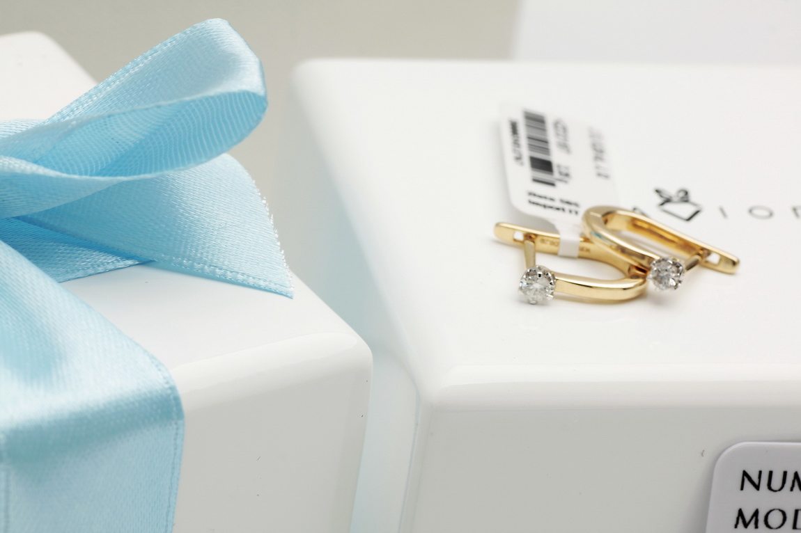 Piękne kolczyki z brylantami 0,20ct z białego i żółtego złota - Obrázek 4