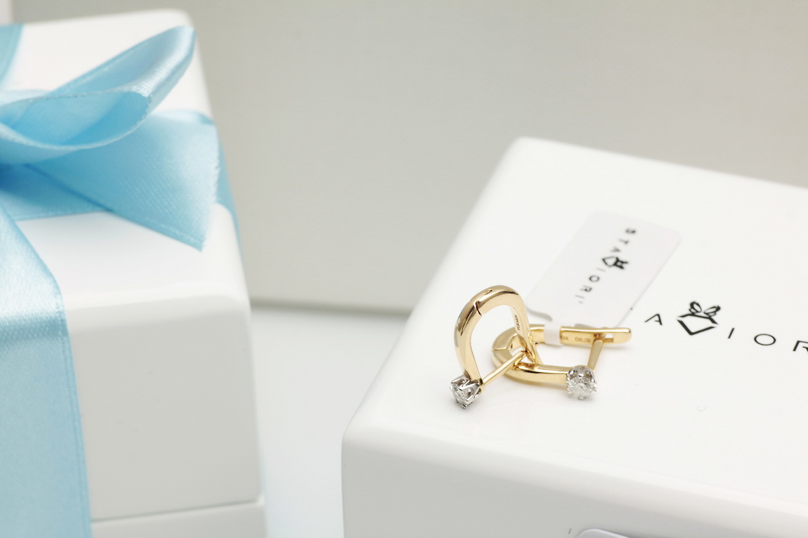 Piękne kolczyki z brylantami 0,20ct z białego i żółtego złota - Obrázek 9