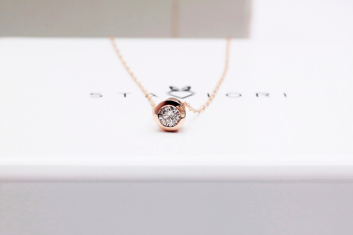 Naszyjnik celebrytka w różowym złocie z brylantem 0,15ct - obrazek 12