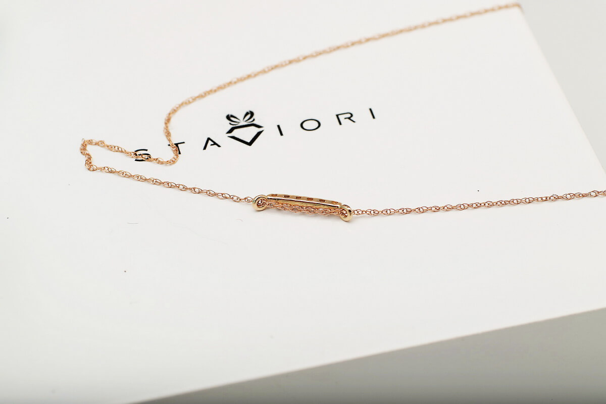 Naszyjnik celebrytka w różowym złocie z brylantami – Bild 8