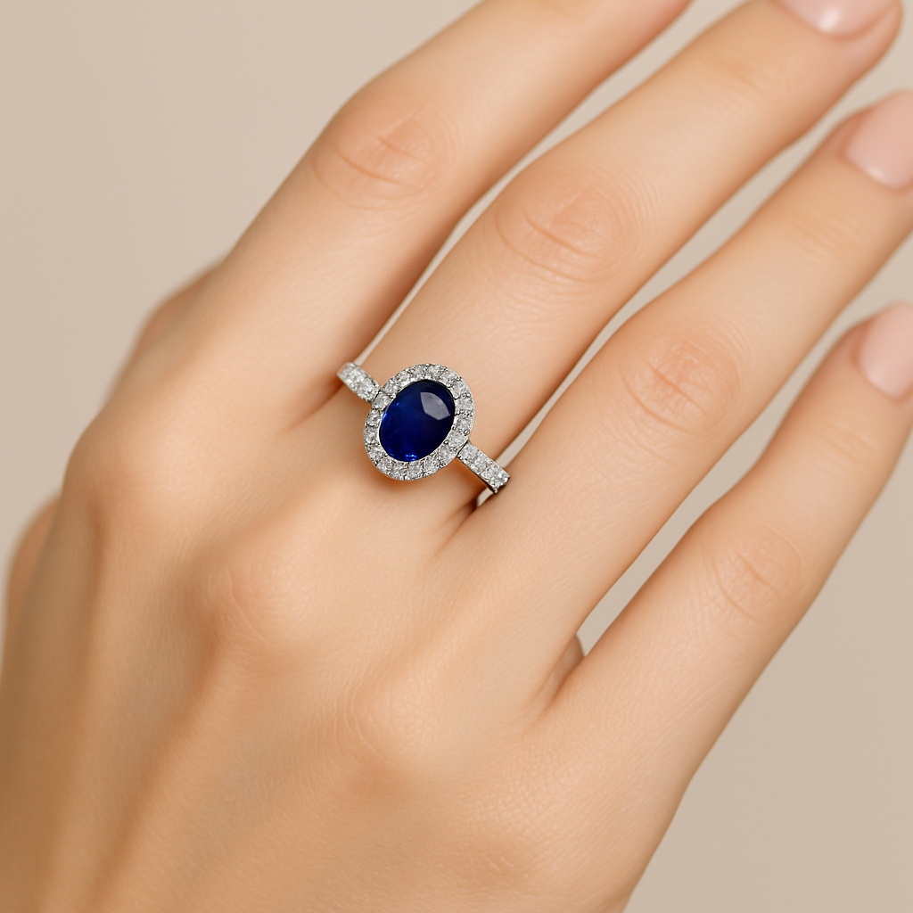 Exclusive | piękny pierścionek brylantowy z szafirem w złocie 750 - Image 3