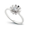 pierścionek kwiatek z diamentem białe złoto 585