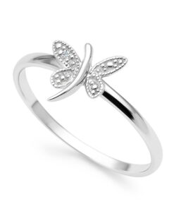 pierścionek motylek z białego złota z diamentem