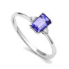 pierścionek z białego złota z tanzanitem i diamentami