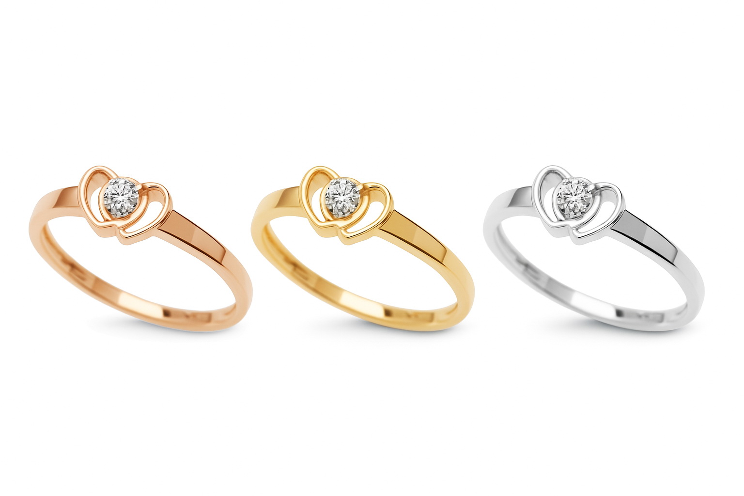 pierścionek z z białego lub żółtego złota - dwa serca z brylantem - Obrázek 2