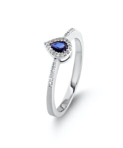 Exclusive | pierścionek łezka z brylantami i szafirem w 18-karatowym złocie
