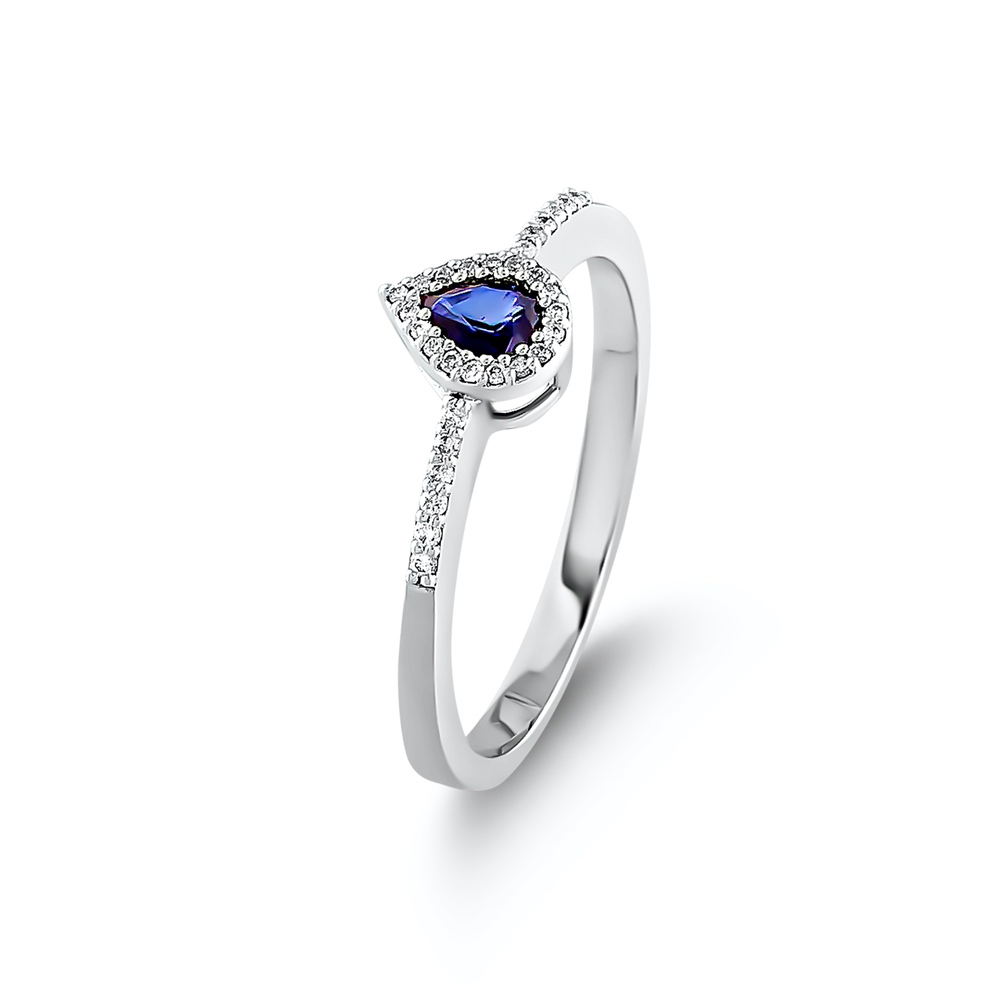 Exclusive | pierścionek łezka z brylantami i szafirem w 18-karatowym złocie
