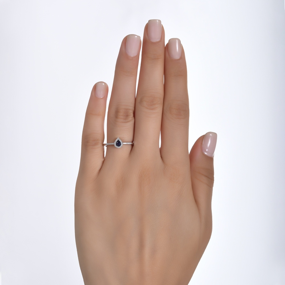 Exclusive | pierścionek łezka z brylantami i szafirem w 18-karatowym złocie - Obrázek 4