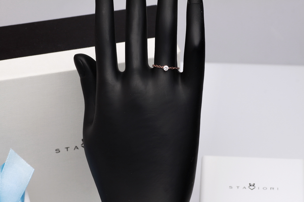 Exclusive | pierścionek łańcuszkowy z brylantem 0,13ct w różowym złocie 750 - obrazek 10