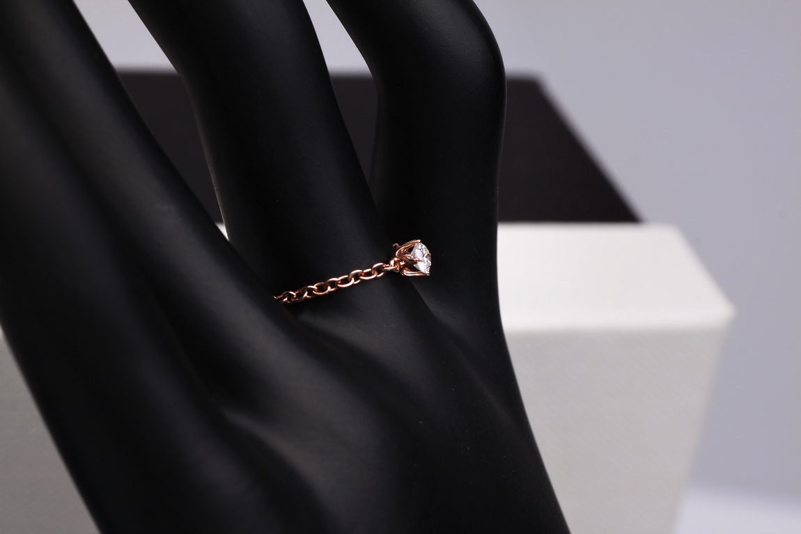 Exclusive | pierścionek łańcuszkowy z brylantem 0,13ct w różowym złocie 750 - obrazek 12