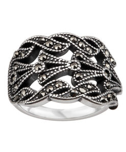 Srebrny szeroki duży pierścionek z markazytami - rozmiar 22
