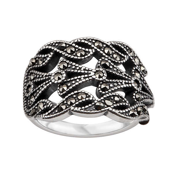 Srebrny szeroki duży pierścionek z markazytami - rozmiar 22