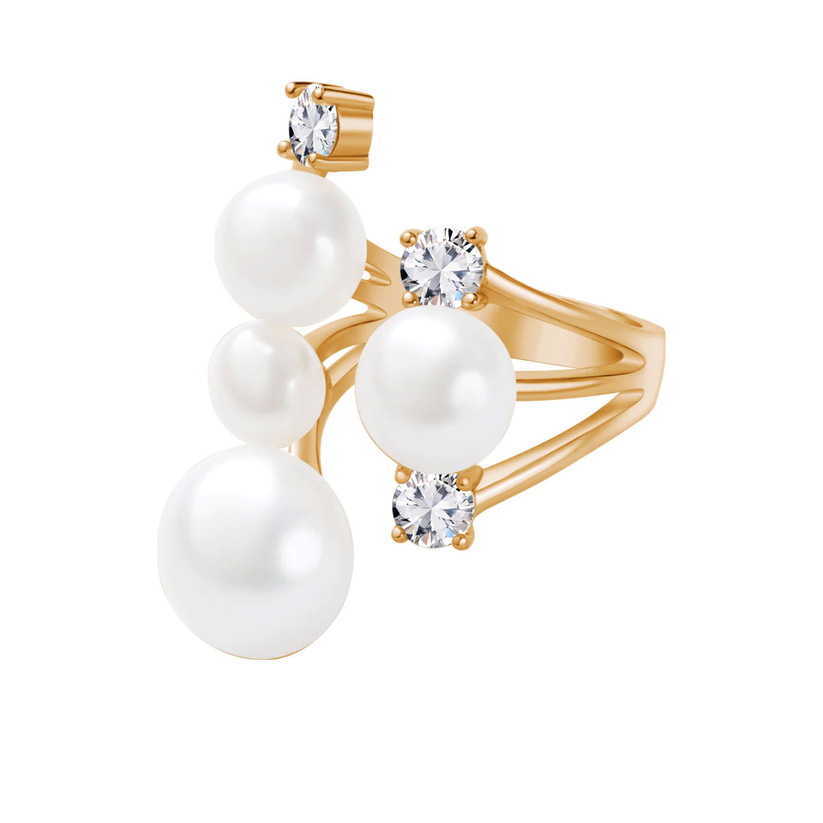 Pierścionek otwarty, srebrny pozłacany z naturalnymi perłami - Image 3