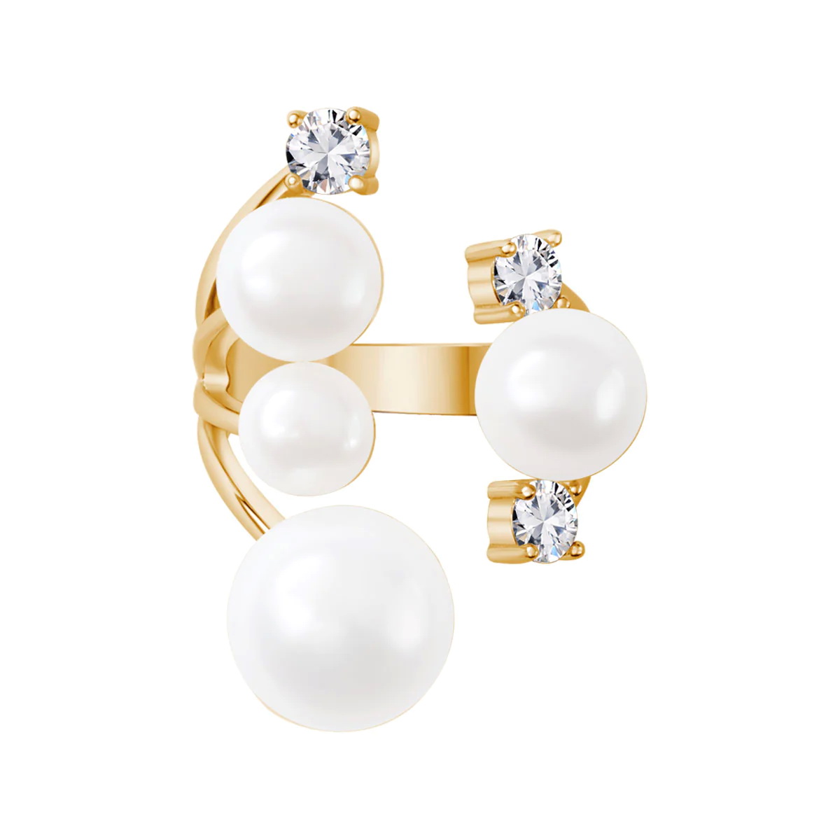 Pierścionek otwarty, srebrny pozłacany z naturalnymi perłami - Image 4