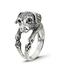 Srebrny pierścionek dla miłośników psów - markazyty i garnet PDM6145