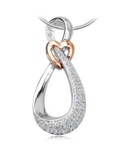 złoty wisiorek z brylantami w kształcie serca i nieskończoności