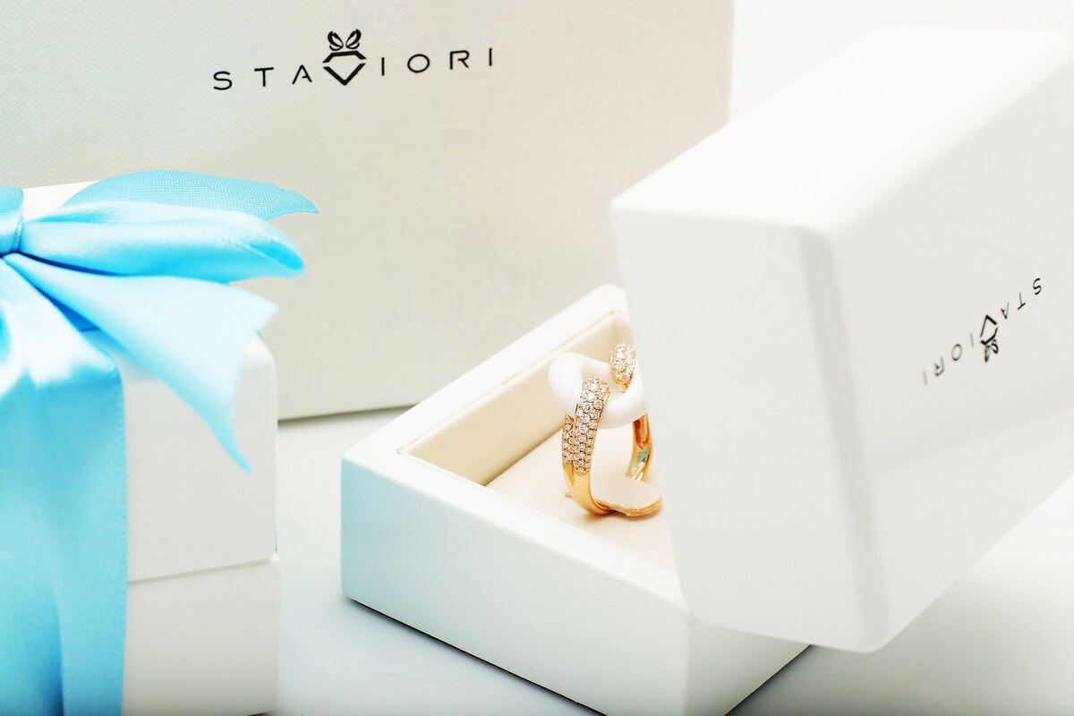 Exclusive | pierścionek z różowego złota 750 z białym agatem i brylantami – Bild 8