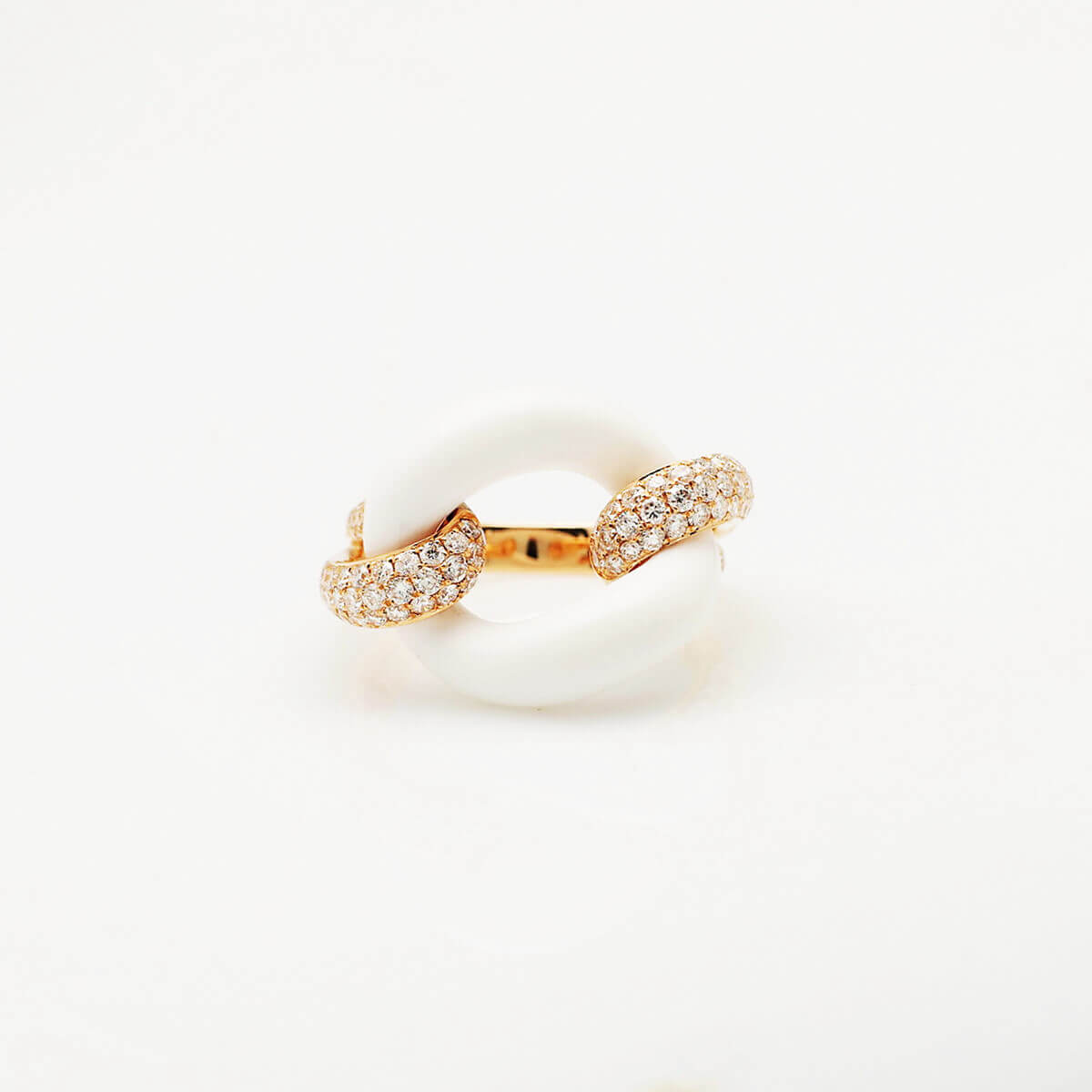 Exclusive | pierścionek z różowego złota 750 z białym agatem i brylantami – Bild 2