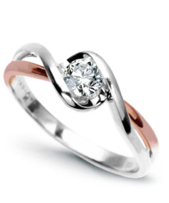 Alternativní pohled na pierścionek zaręczynowy z białego i różowego złota z brylantem 0,25ct
