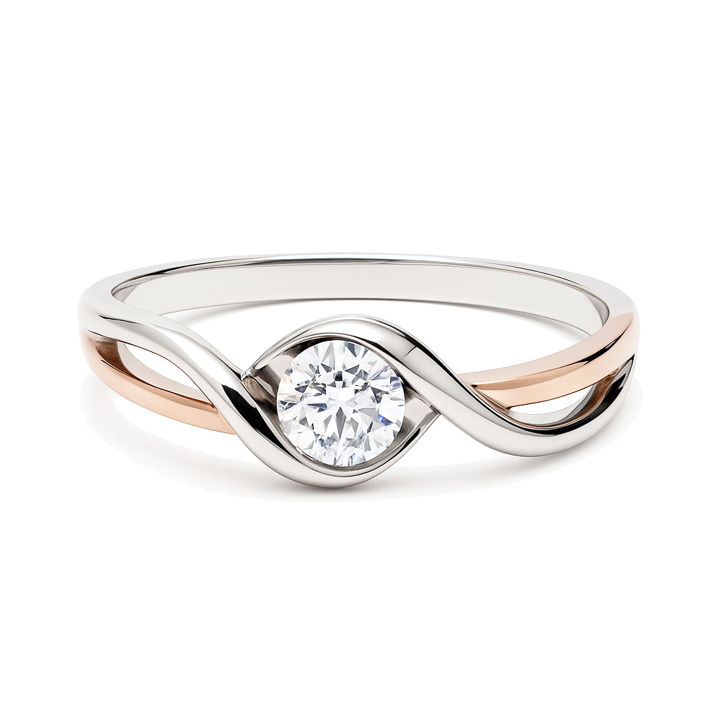 pierścionek zaręczynowy z białego i różowego złota z brylantem 0,25ct