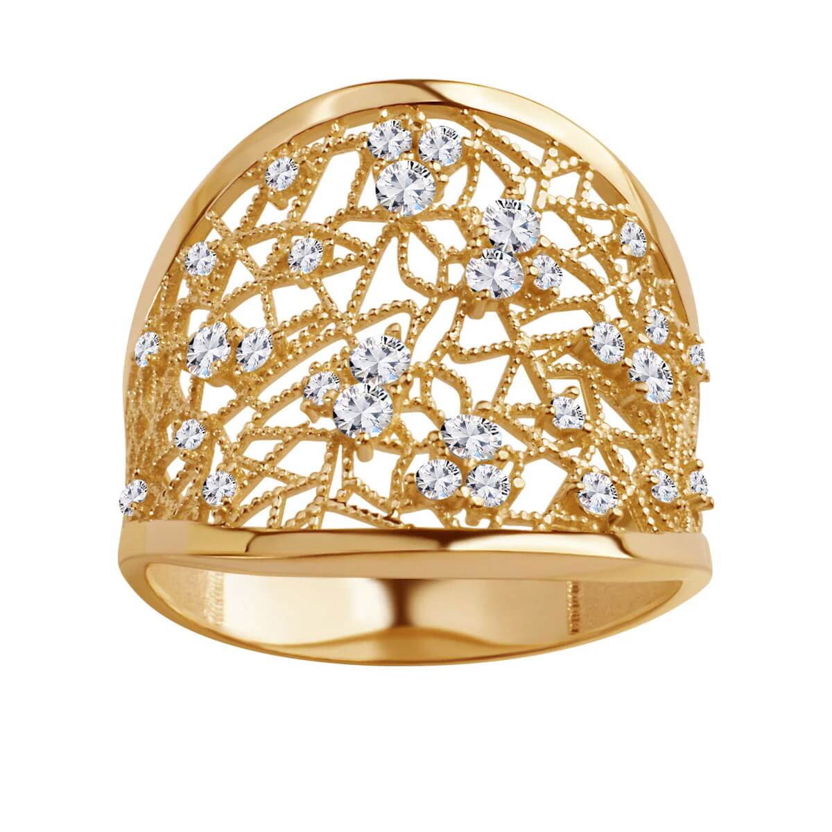 Złoty piękny ażurowy pierścionek z cyrkoniami - obrazek 2