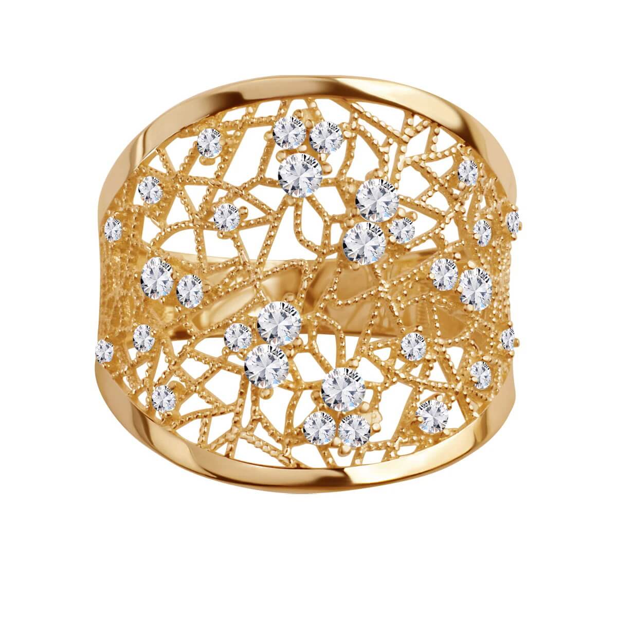 Złoty piękny ażurowy pierścionek z cyrkoniami - obrazek 3