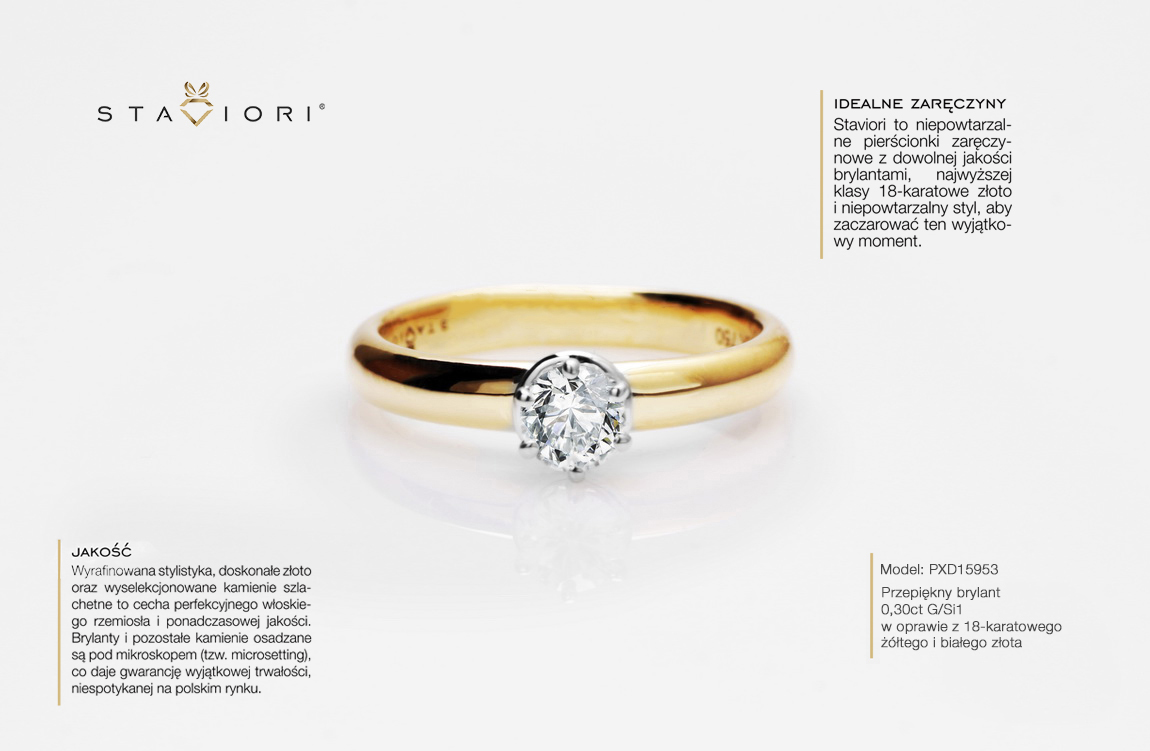 Exclusive | piękny zaręczynowy z brylantem 0,25ct G/Si1 w 6 łapkach i 18-karatowym złocie - obrazek 2