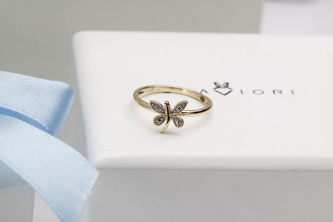 pierścionek złoty z motylkiem i diamentem w żółtym złocie – Bild 9