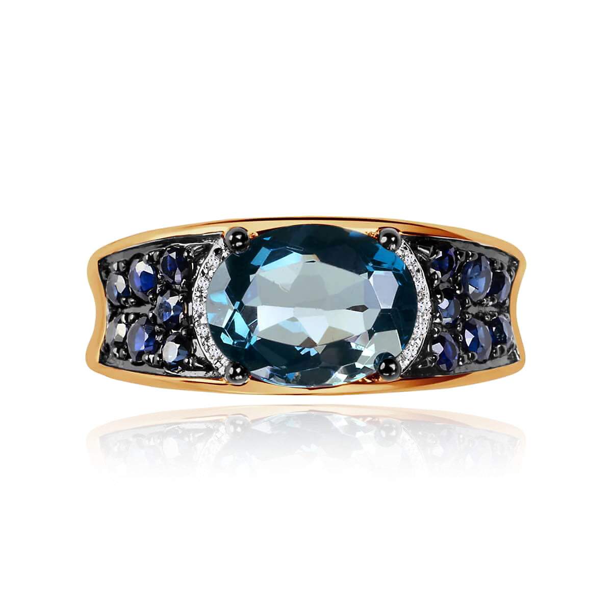 dostojny złoty pierścionek z topazem i szafirami – Bild 2