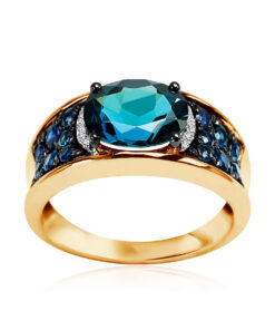 dostojny złoty pierścionek z topazem i szafirami