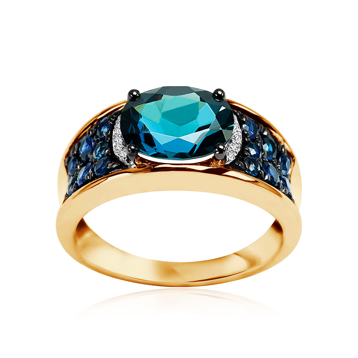 dostojny złoty pierścionek z topazem i szafirami