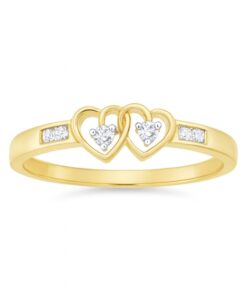 Pierścionek złoty dwa serca z diamentami