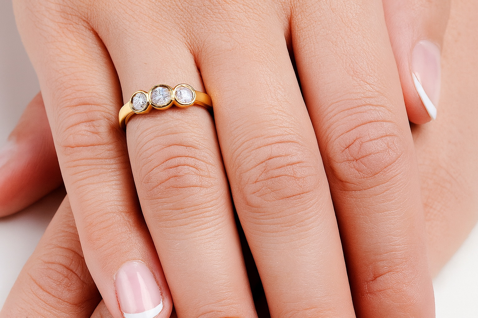 pierścionek złoty z trzema brylantami 0,36ct - obrazek 2