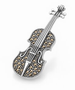 Alternatywny widok Broszka srebrna skrzypce z markazytami