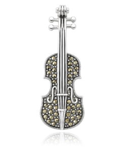 Broszka srebrna skrzypce z markazytami