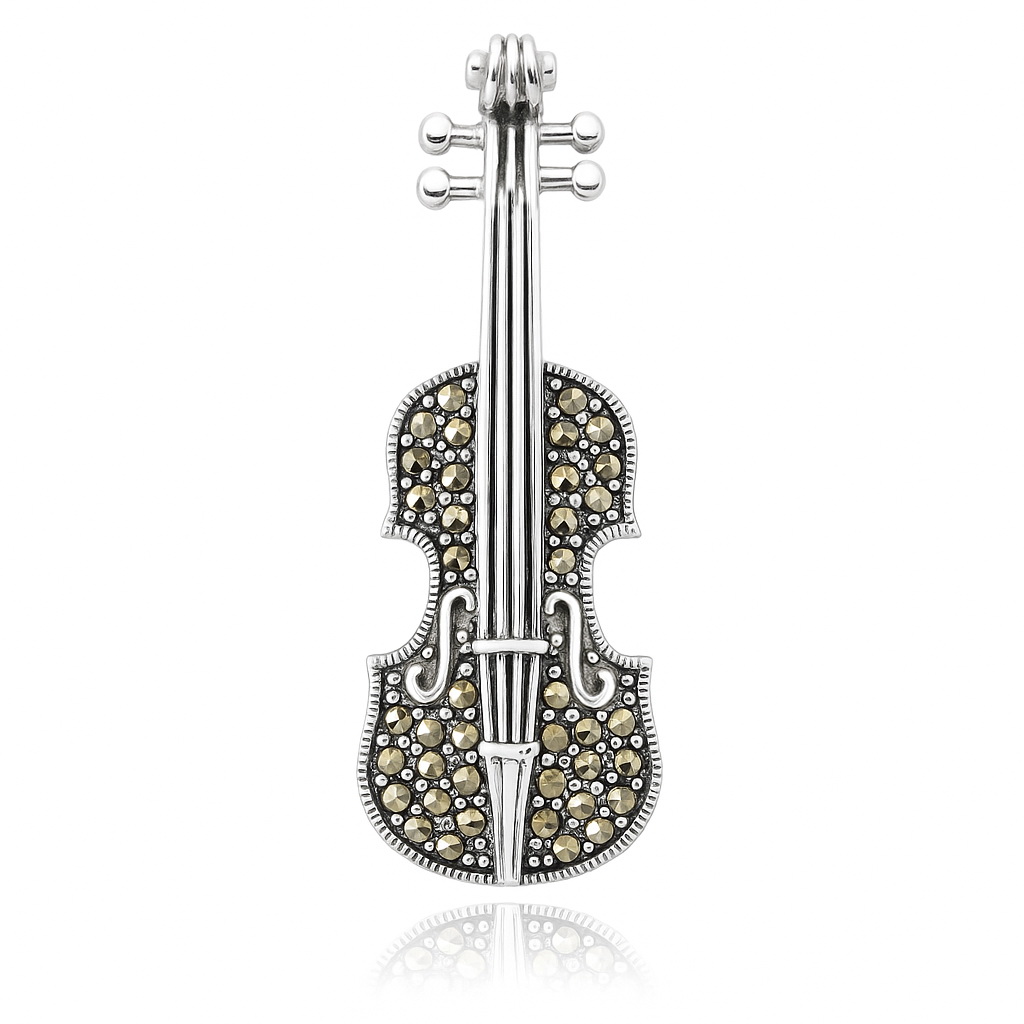 Broszka srebrna skrzypce z markazytami