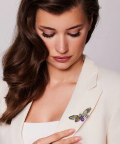 Alternatywny widok broszka srebrna motyl z emalią i markazytami